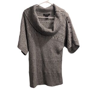 White House Black Market Gray Knit Short Sleeve Cowl Neck Sweater S